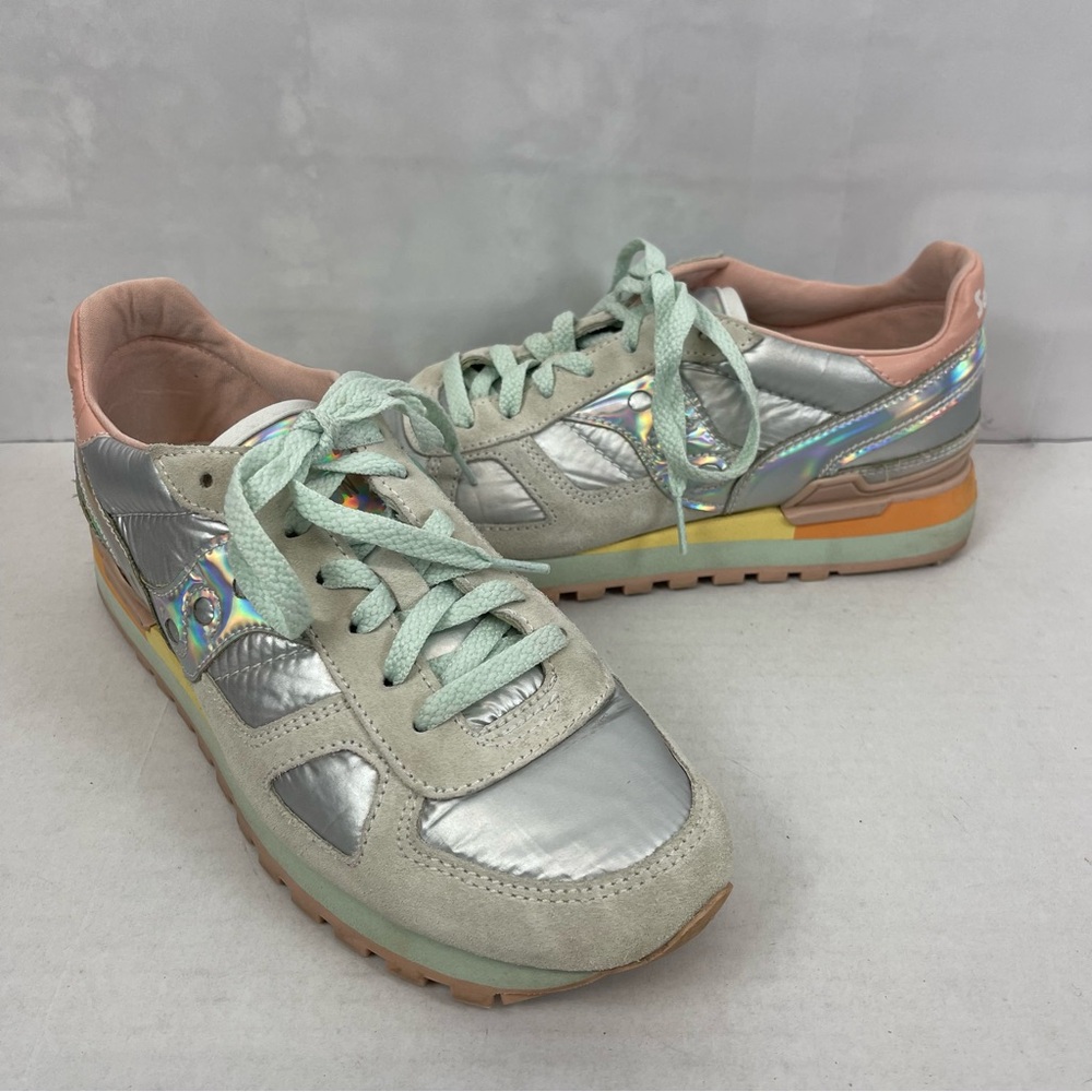 Saucony Shadow Women’s 8.5 S60591-3 Multicolor Woven Suede Sneakers Silver
